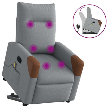 Poltrona Alzapersona Massaggi Reclinabile Grigio Chiaro Tessuto