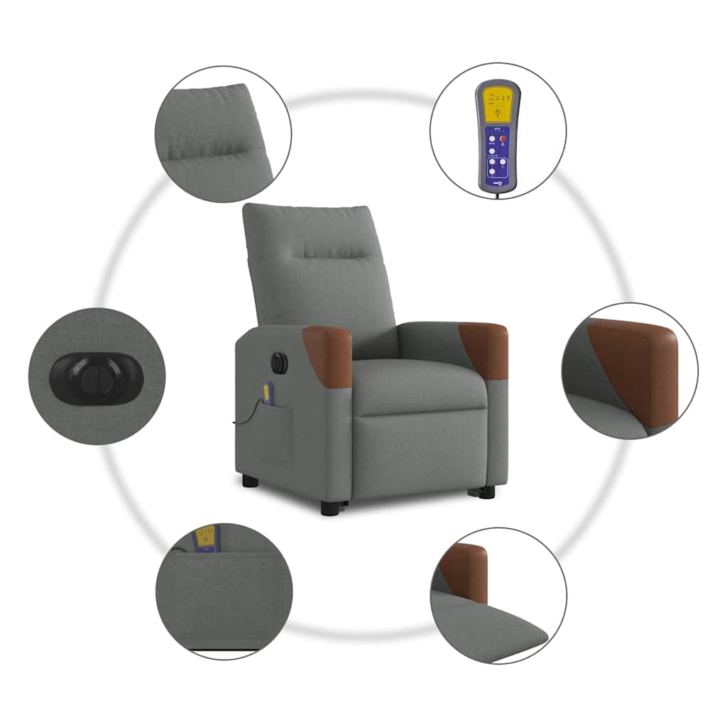 Poltrona Alzapersona Massaggi Elettrica Grigio Scuro Tessuto | homemem39