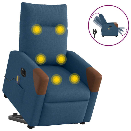 Poltrona Alzapersona Massaggi Elettrica Reclinabile Blu Tessuto