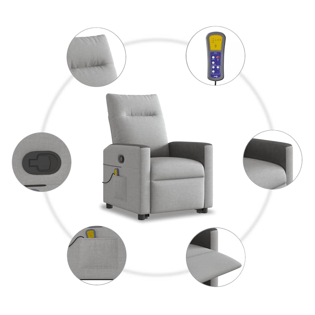 Poltrona Alzapersona Massaggi Reclinabile Grigio Nuvola Tessuto - homemem39