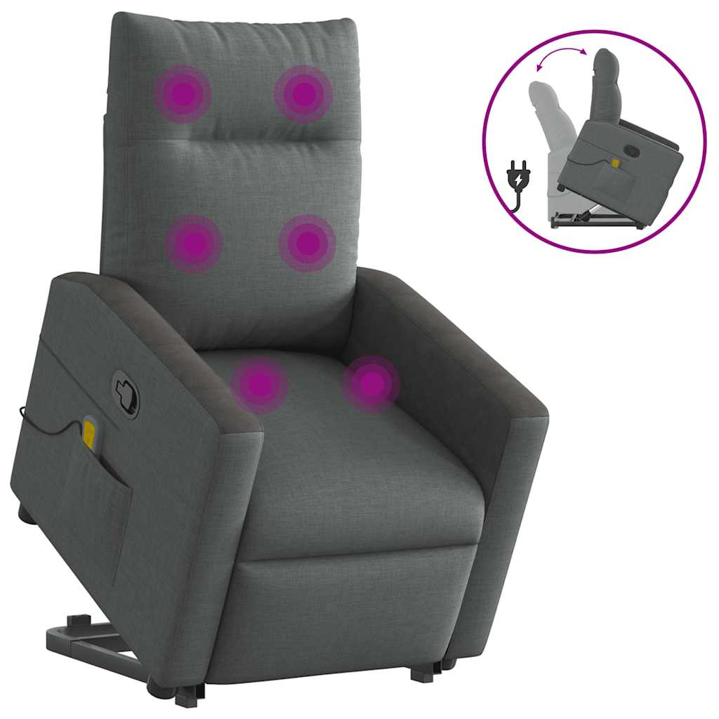 Poltrona Alzapersona Massaggi Reclinabile Grigio Scuro Tessuto