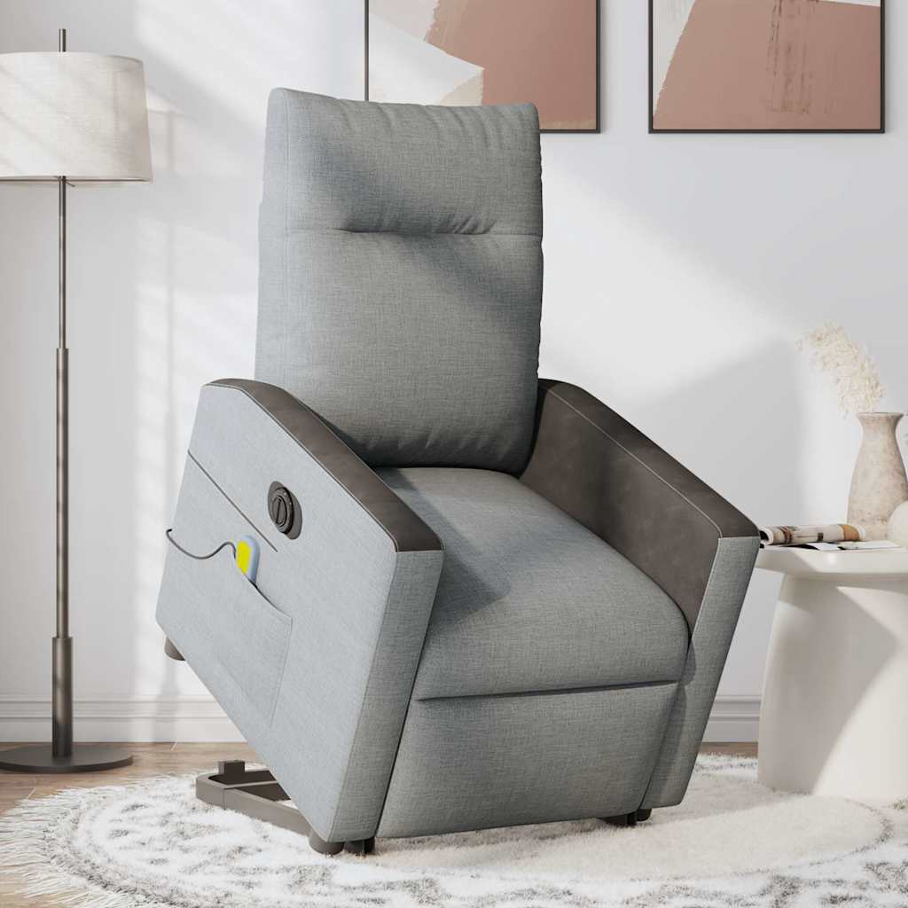 Poltrona Alzapersona Massaggi Elettrica Grigio Chiaro Tessuto