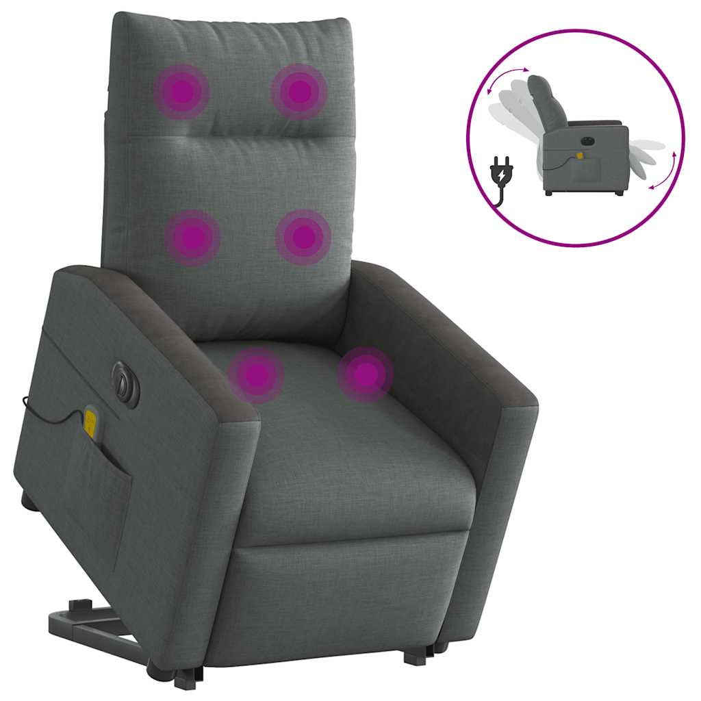 Poltrona Alzapersona Massaggi Elettrica Grigio Scuro Tessuto