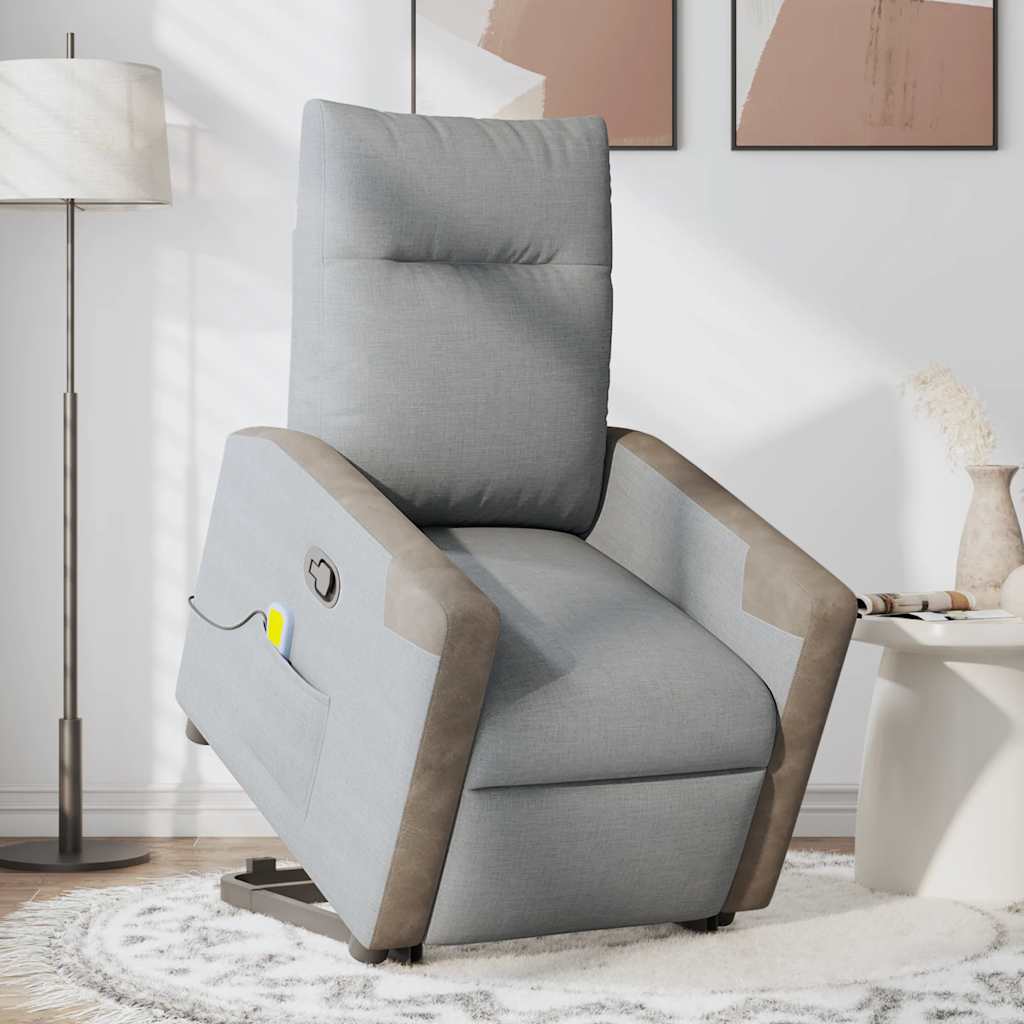 Poltrona Alzapersona Massaggi Reclinabile Grigio Chiaro Tessuto