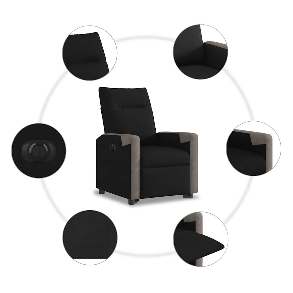 Poltrona Alzapersona Reclinabile Elettrica Nera in Tessuto - homemem39