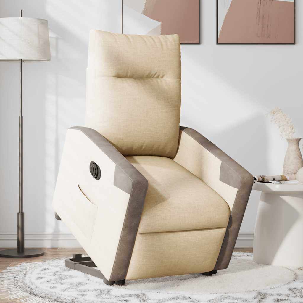 Poltrona Alzapersona Reclinabile Elettrica Crema in Tessuto | homemem39