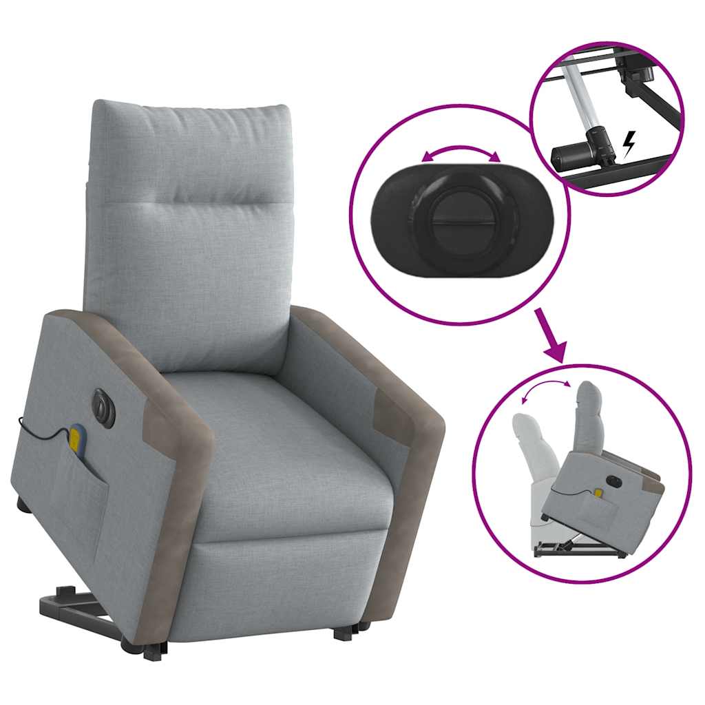 Poltrona Alzapersona Massaggi Elettrica Grigio Chiaro Tessuto | homemem39