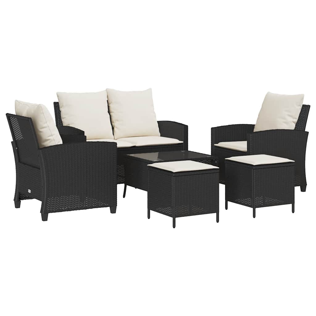 Set Divano da Giardino 6 pz con Cuscini Nero in Polyrattan | homemem39