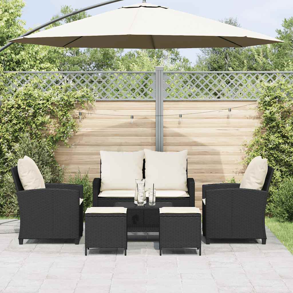 Set Divano da Giardino 6 pz con Cuscini Nero in Polyrattan | homemem39