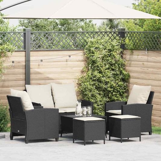 Set Divano da Giardino 6 pz con Cuscini Nero in Polyrattan - homemem39
