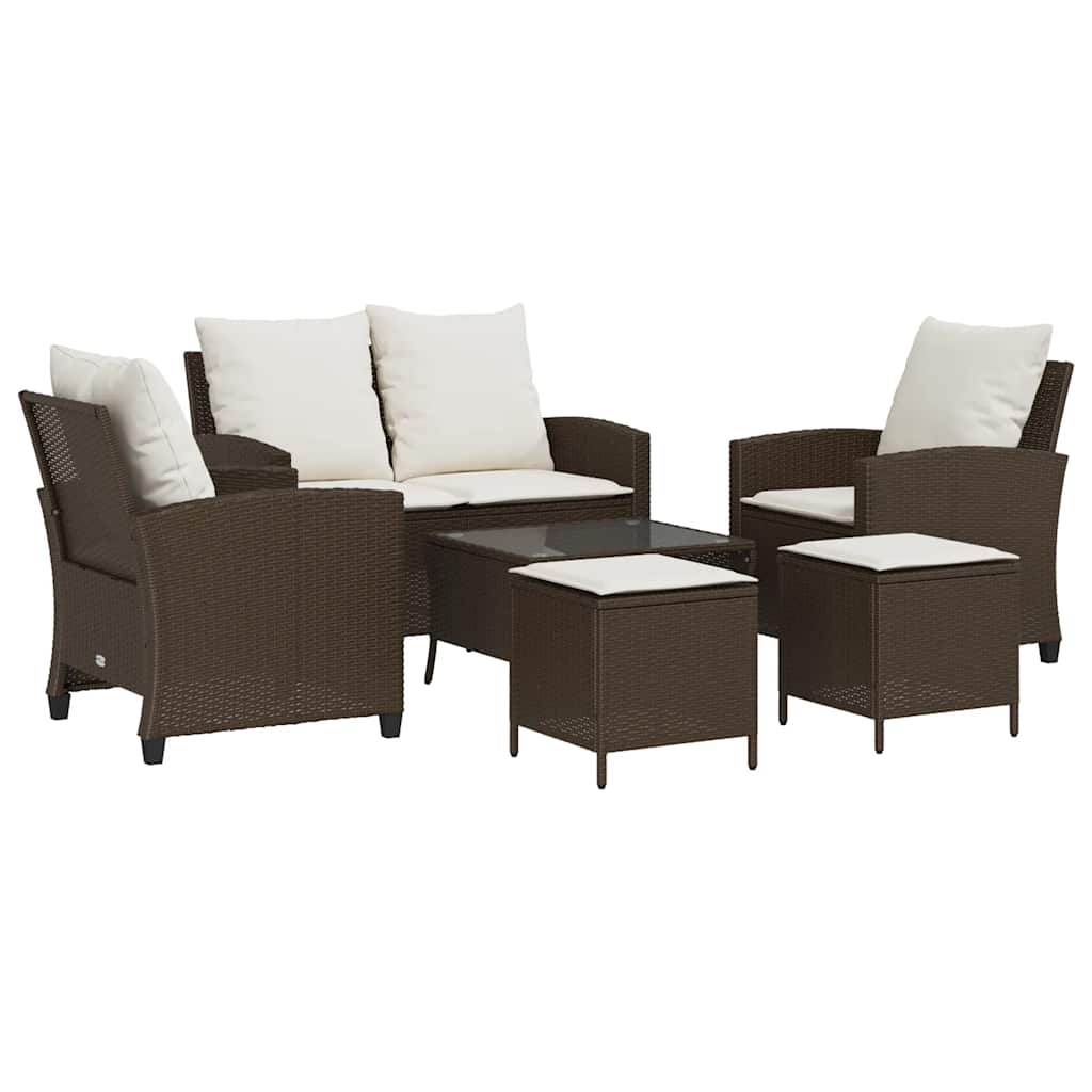 Set Divano da Giardino 6 pz con Cuscini Marrone in Polyrattan | homemem39