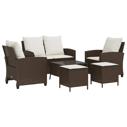 Set Divano da Giardino 6 pz con Cuscini Marrone in Polyrattan | homemem39