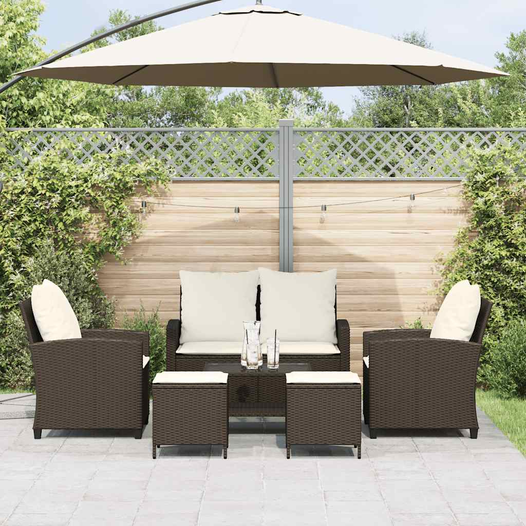 Set Divano da Giardino 6 pz con Cuscini Marrone in Polyrattan | homemem39