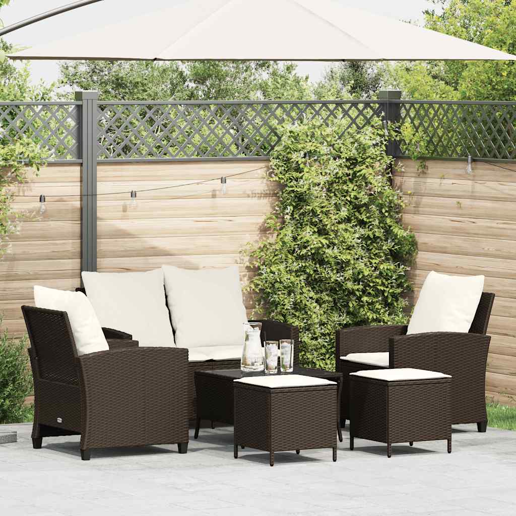 Set Divano da Giardino 6 pz con Cuscini Marrone in Polyrattan - homemem39