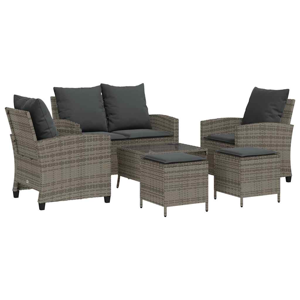 Set Divano da Giardino 6 pz con Cuscini Grigio in Polyrattan | homemem39