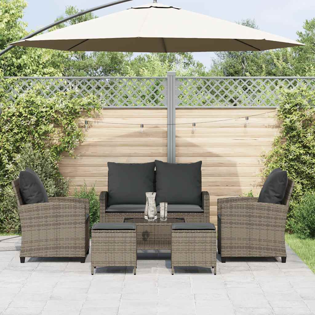 Set Divano da Giardino 6 pz con Cuscini Grigio in Polyrattan - homemem39