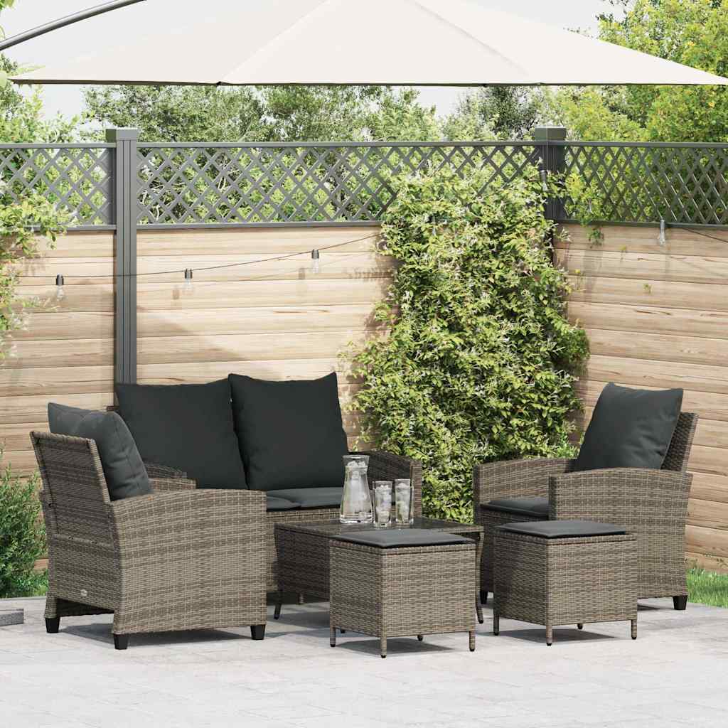 Set Divano da Giardino 6 pz con Cuscini Grigio in Polyrattan