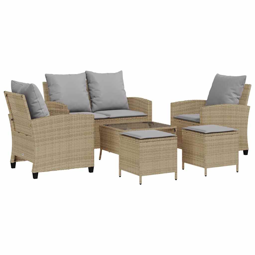 Set Divano da Giardino 6 pz con Cuscini Beige in Polyrattan