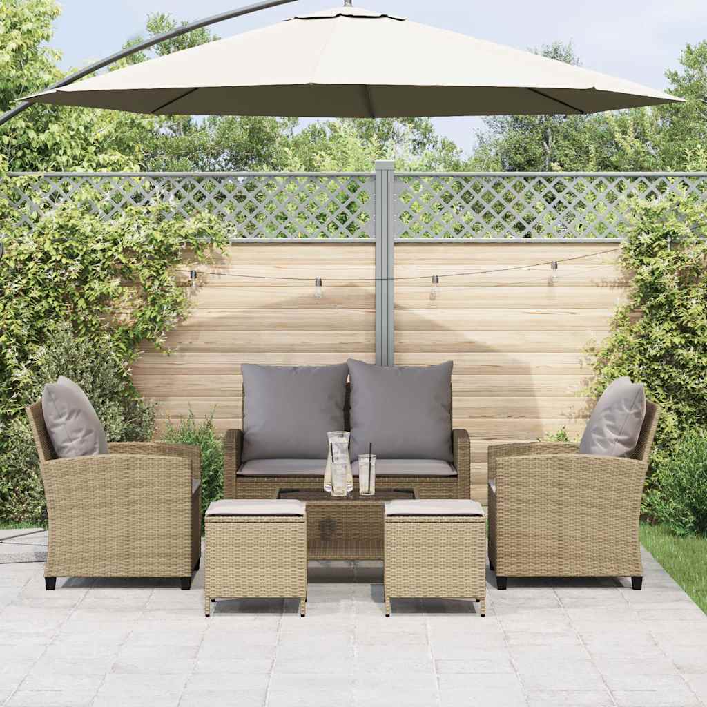 Set Divano da Giardino 6 pz con Cuscini Beige in Polyrattan - homemem39