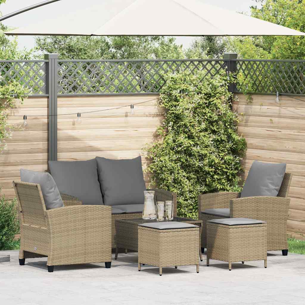 Set Divano da Giardino 6 pz con Cuscini Beige in Polyrattan - homemem39