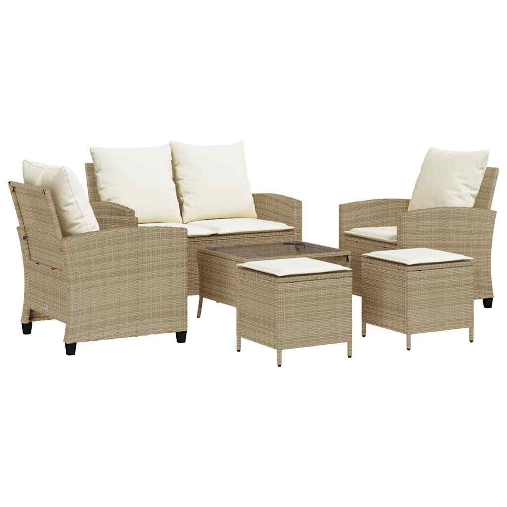 Set Divano da Giardino 6 pz con Cuscini Beige in Polyrattan - homemem39