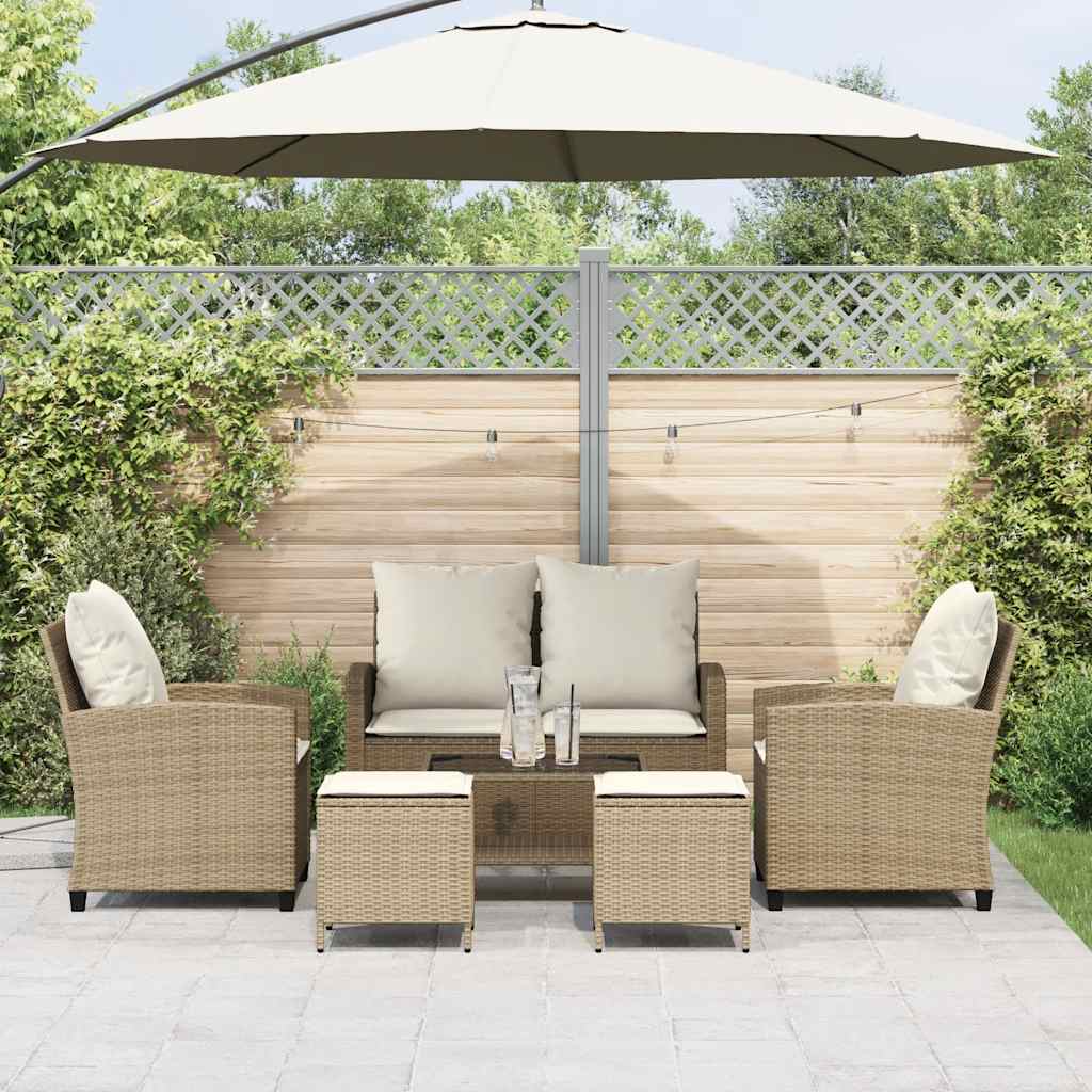 Set Divano da Giardino 6 pz con Cuscini Beige in Polyrattan - homemem39