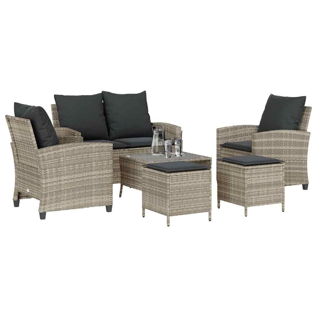 Set Divano da Giardino 6pz con Cuscini Grigio Chiaro Polyrattan