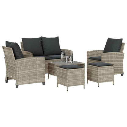 Set Divano da Giardino 6pz con Cuscini Grigio Chiaro Polyrattan