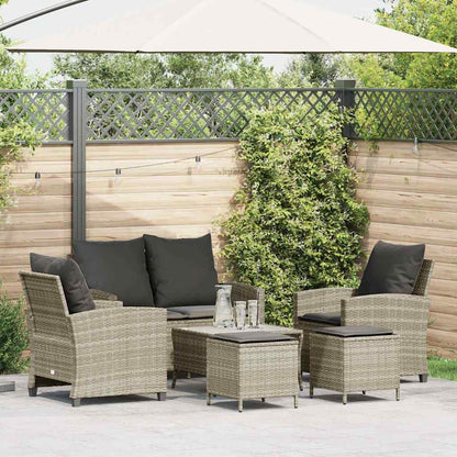 Set Divano da Giardino 6pz con Cuscini Grigio Chiaro Polyrattan