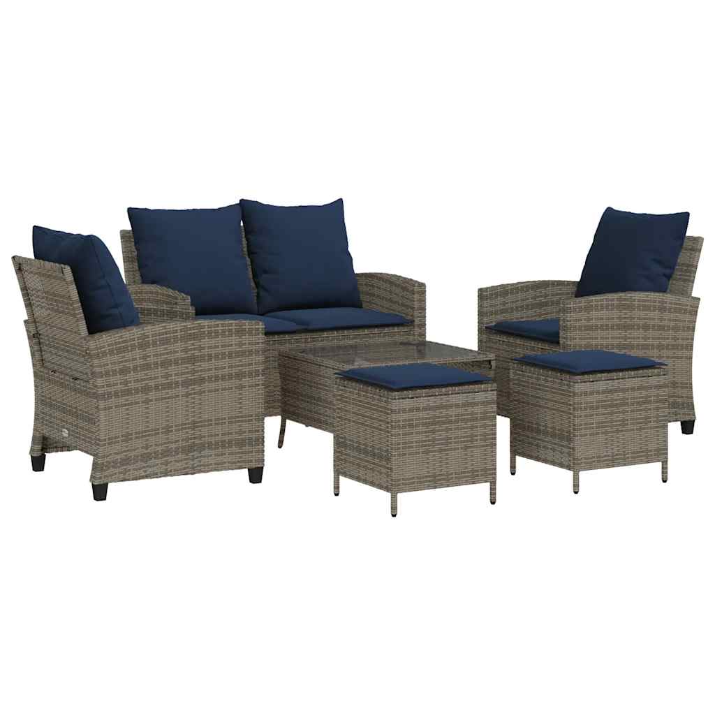 Set Divano da Giardino 6 pz con Cuscini Grigio in Polyrattan | homemem39