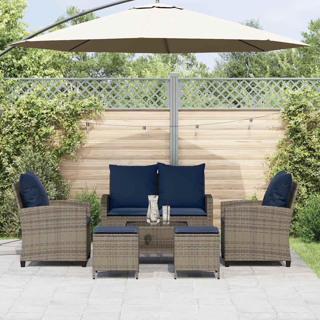 Set Divano da Giardino 6 pz con Cuscini Grigio in Polyrattan