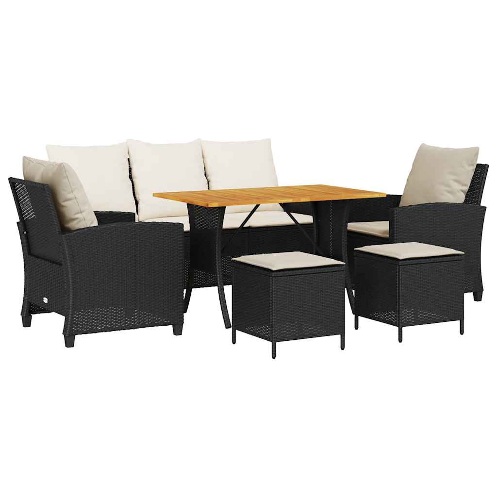 Set Divano da Giardino 6 pz con Cuscini Nero in Polyrattan