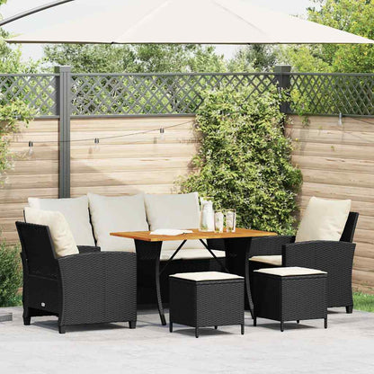 Set Divano da Giardino 6 pz con Cuscini Nero in Polyrattan