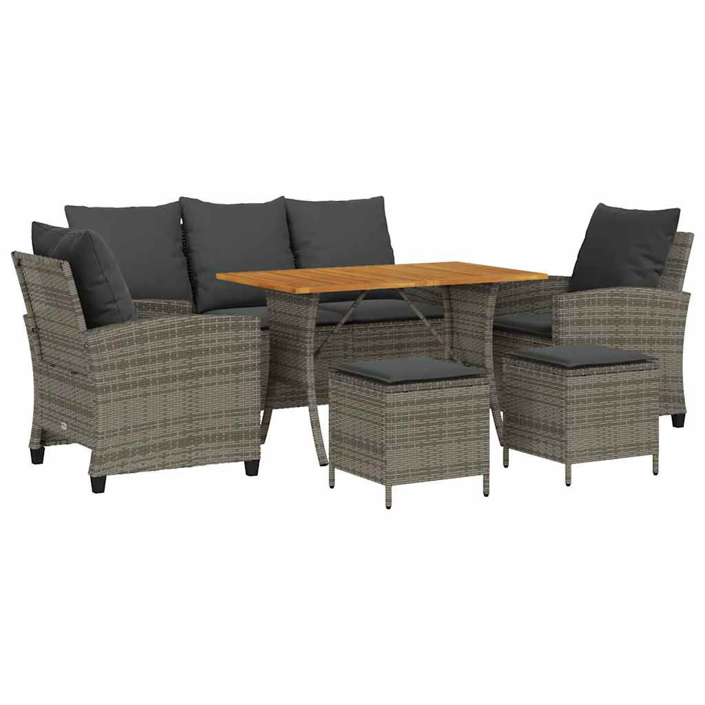 Set Divano da Giardino 6 pz con Cuscini Grigio in Polyrattan