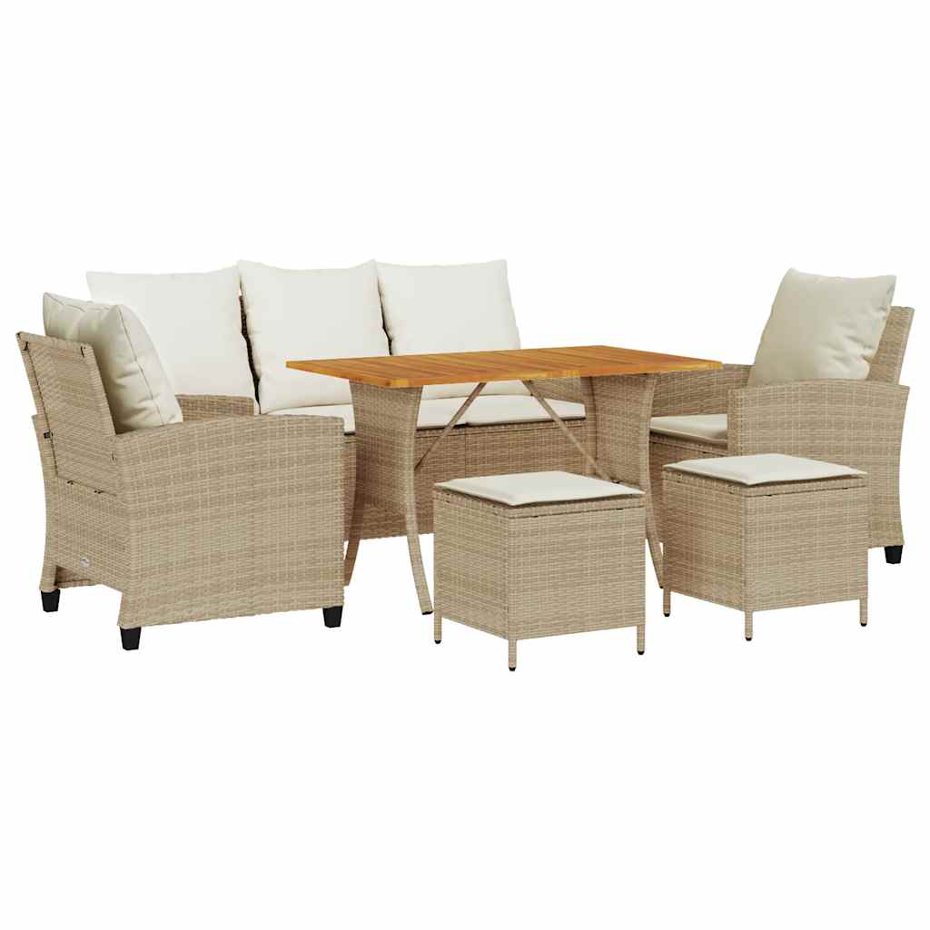 Set Divano da Giardino 6 pz con Cuscini Beige in Polyrattan - homemem39