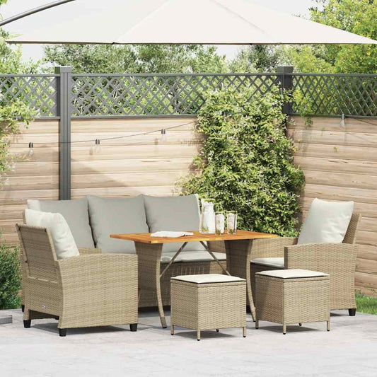 Set Divano da Giardino 6 pz con Cuscini Beige in Polyrattan - homemem39