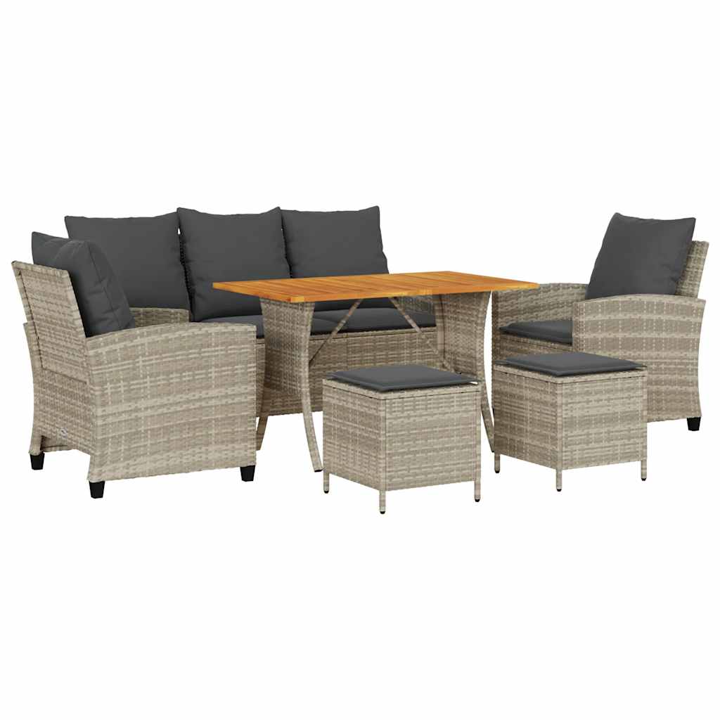 Set Divano da Giardino 6pz con Cuscini Grigio Chiaro Polyrattan - homemem39