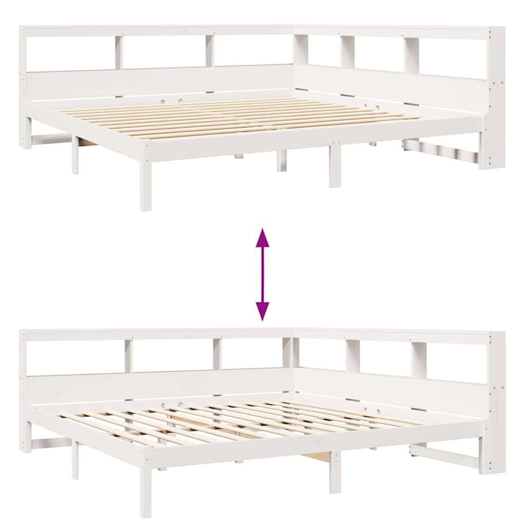 Letto Libreria senza Materasso Bianco 200x200 cm Legno di Pino