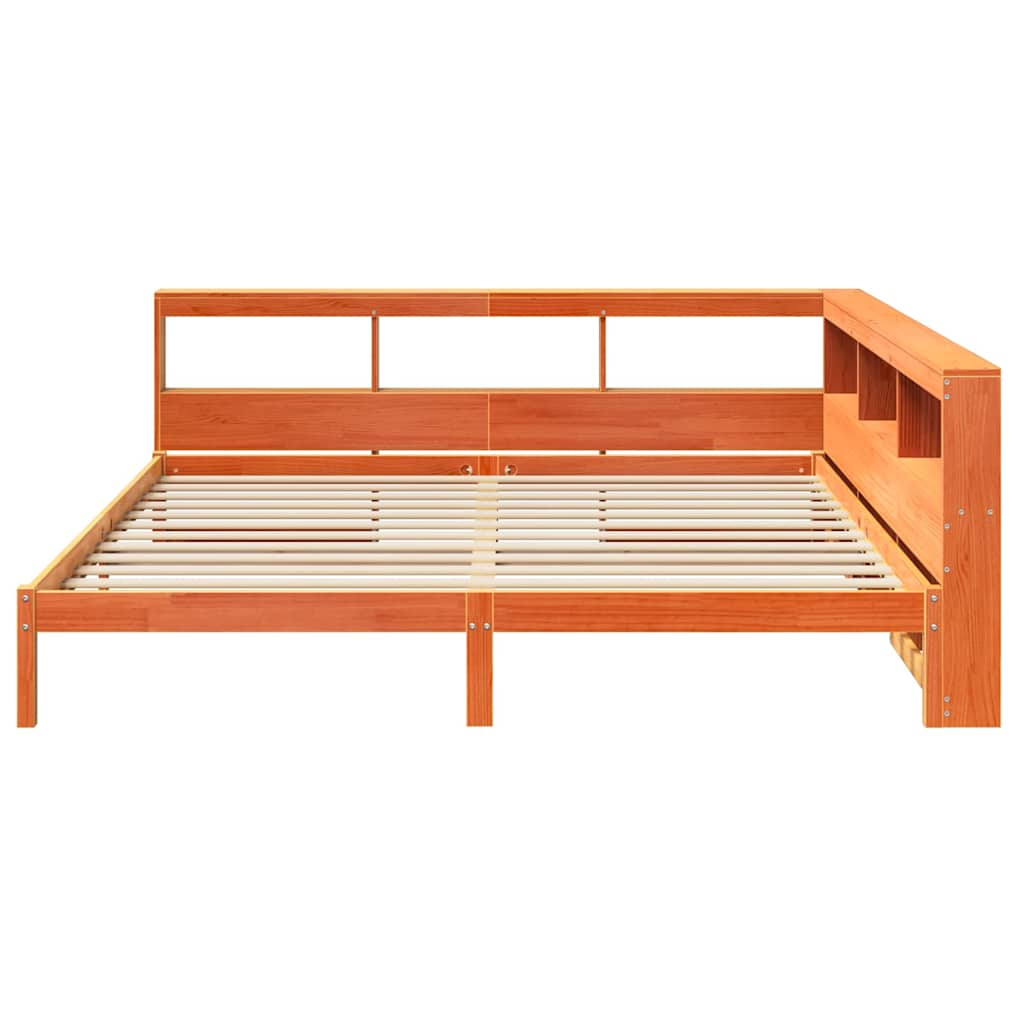 Letto Libreria senza Materasso Marrone Cera 200x200 cm in Pino