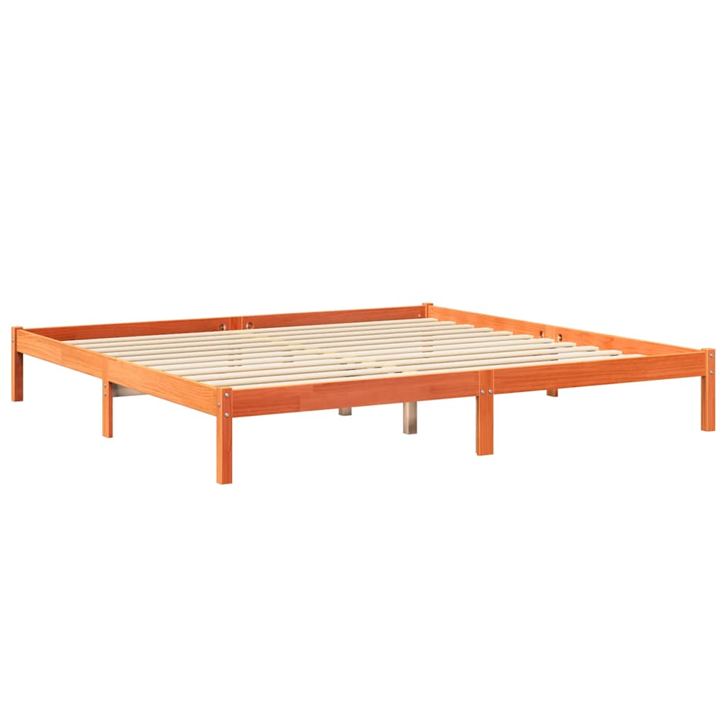 Letto Libreria senza Materasso Marrone Cera 200x200 cm in Pino