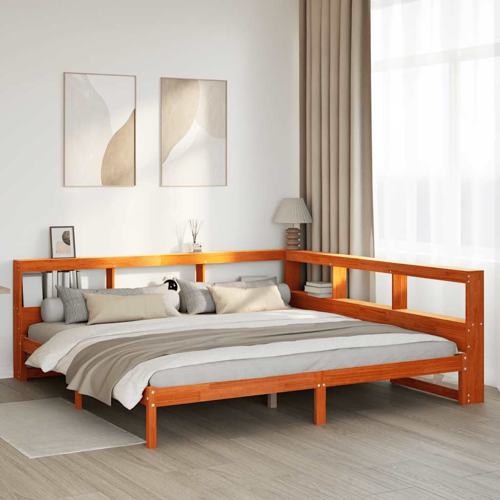 Letto Libreria senza Materasso Marrone Cera 200x200 cm in Pino