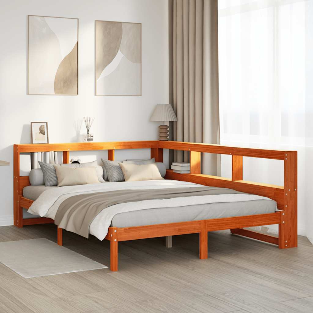 Letto Libreria senza Materasso Marrone Cera 160x200 cm in Pino