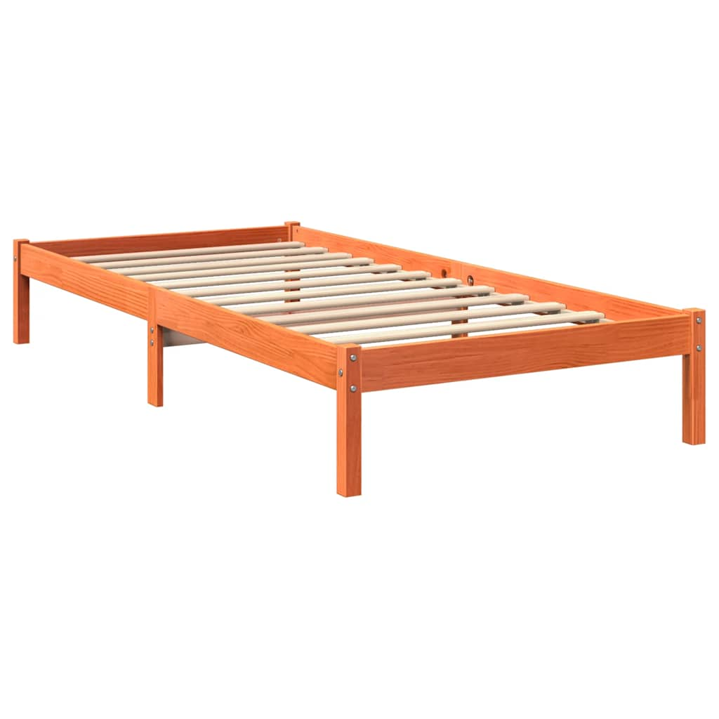 Letto Libreria senza Materasso Marrone Cera 100x200 cm in Pino