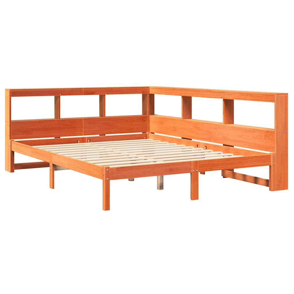 Letto Libreria senza Materasso Marrone Cera 140x190 cm in Pino