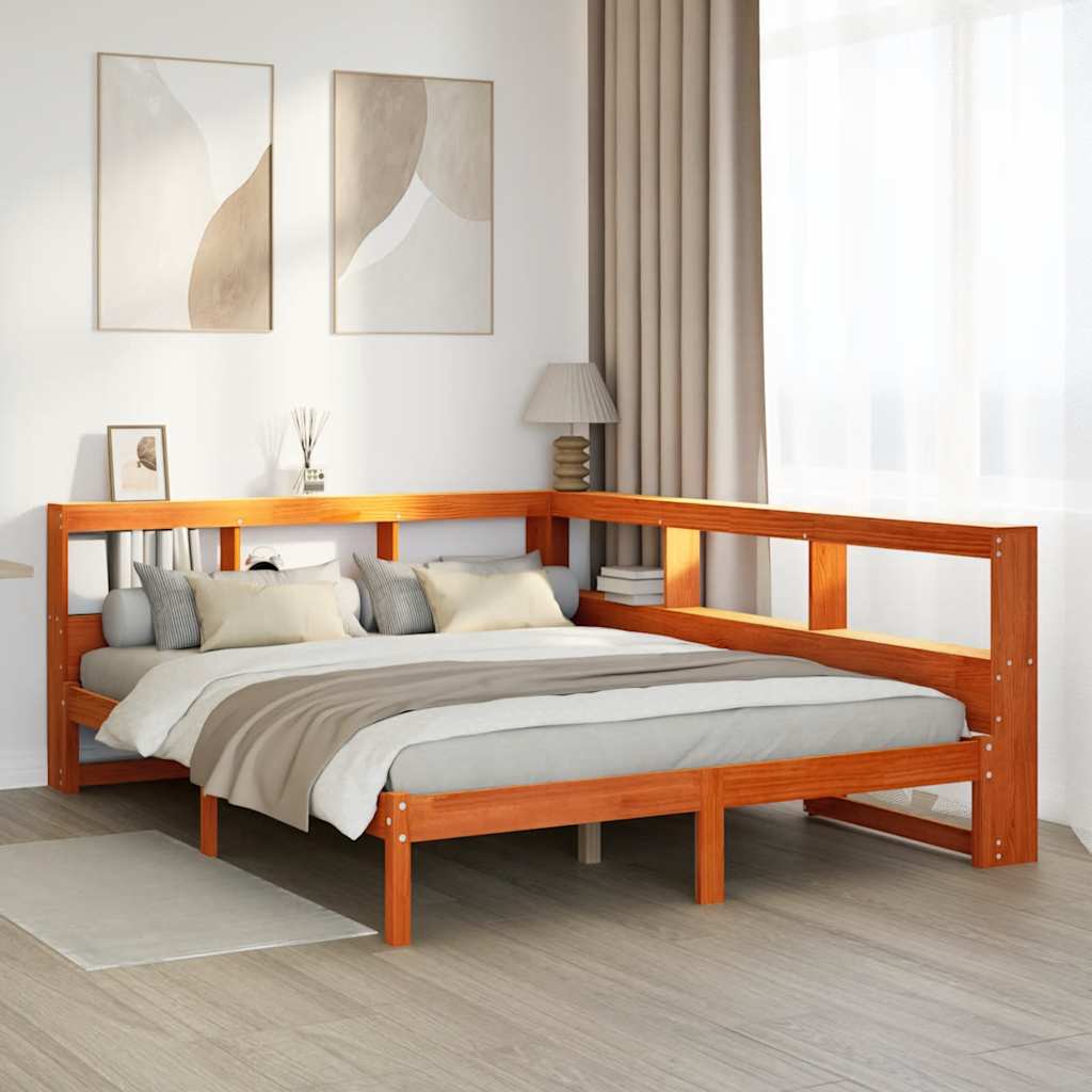 Letto Libreria senza Materasso Marrone Cera 140x190 cm in Pino