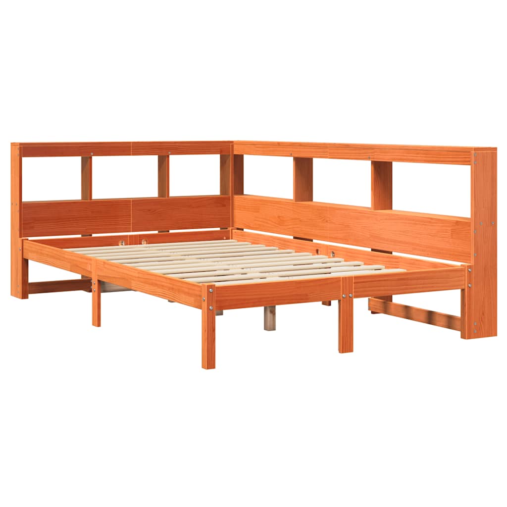 Letto Libreria senza Materasso Marrone Cera 135x190 cm in Pino