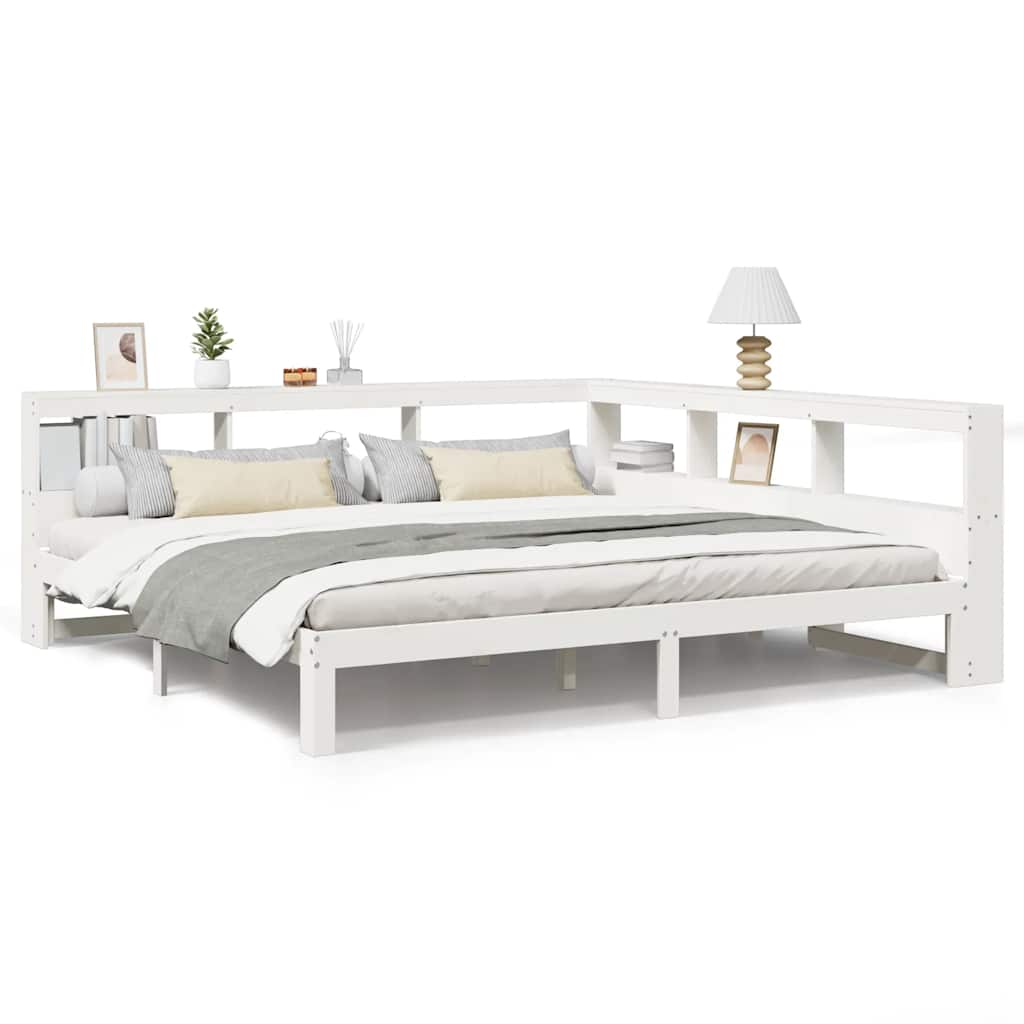 Letto Libreria senza Materasso Bianco 200x200 cm Legno di Pino