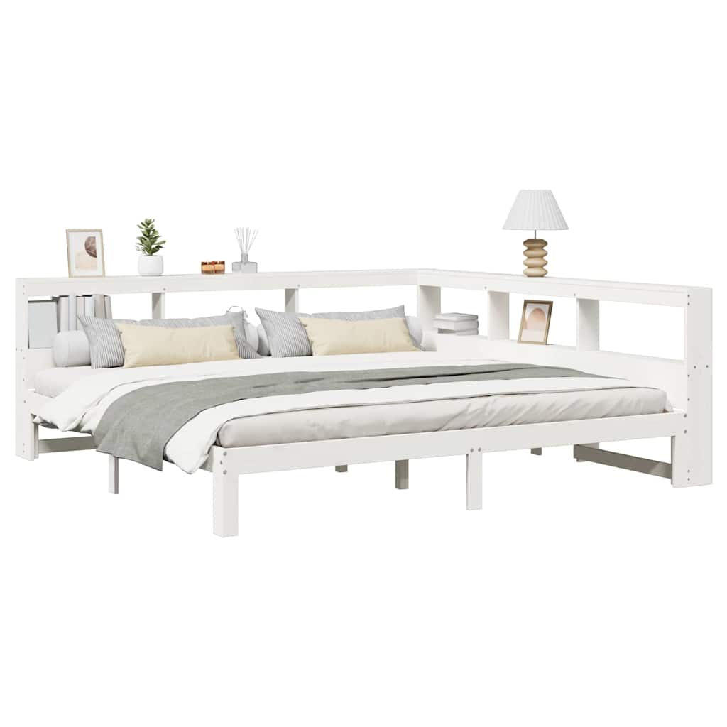 Letto Libreria senza Materasso Bianco 200x200 cm Legno di Pino