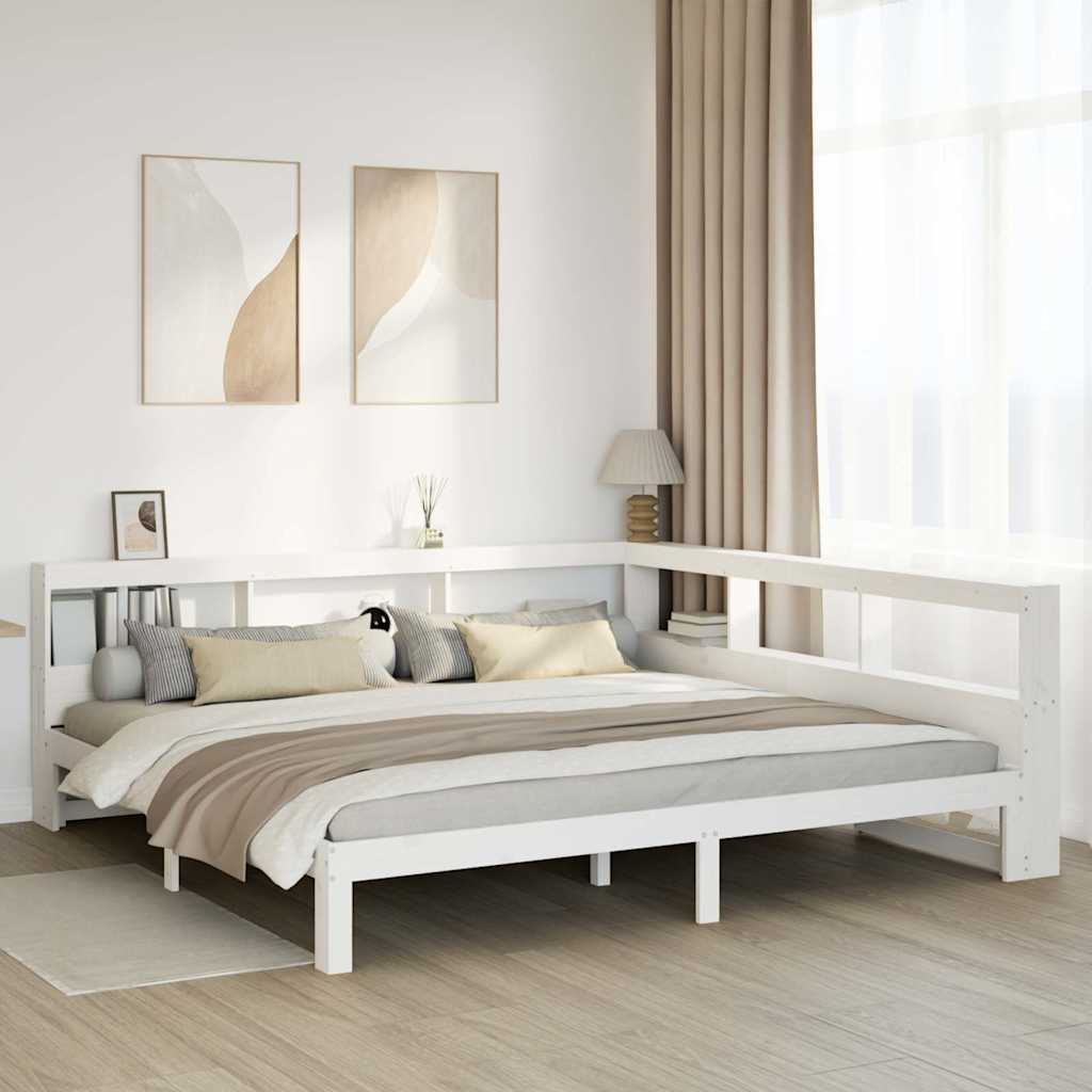 Letto Libreria senza Materasso Bianco 200x200 cm Legno di Pino