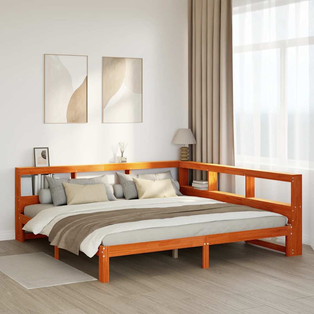 Letto Libreria senza Materasso Marrone Cera 180x200 cm in Pino